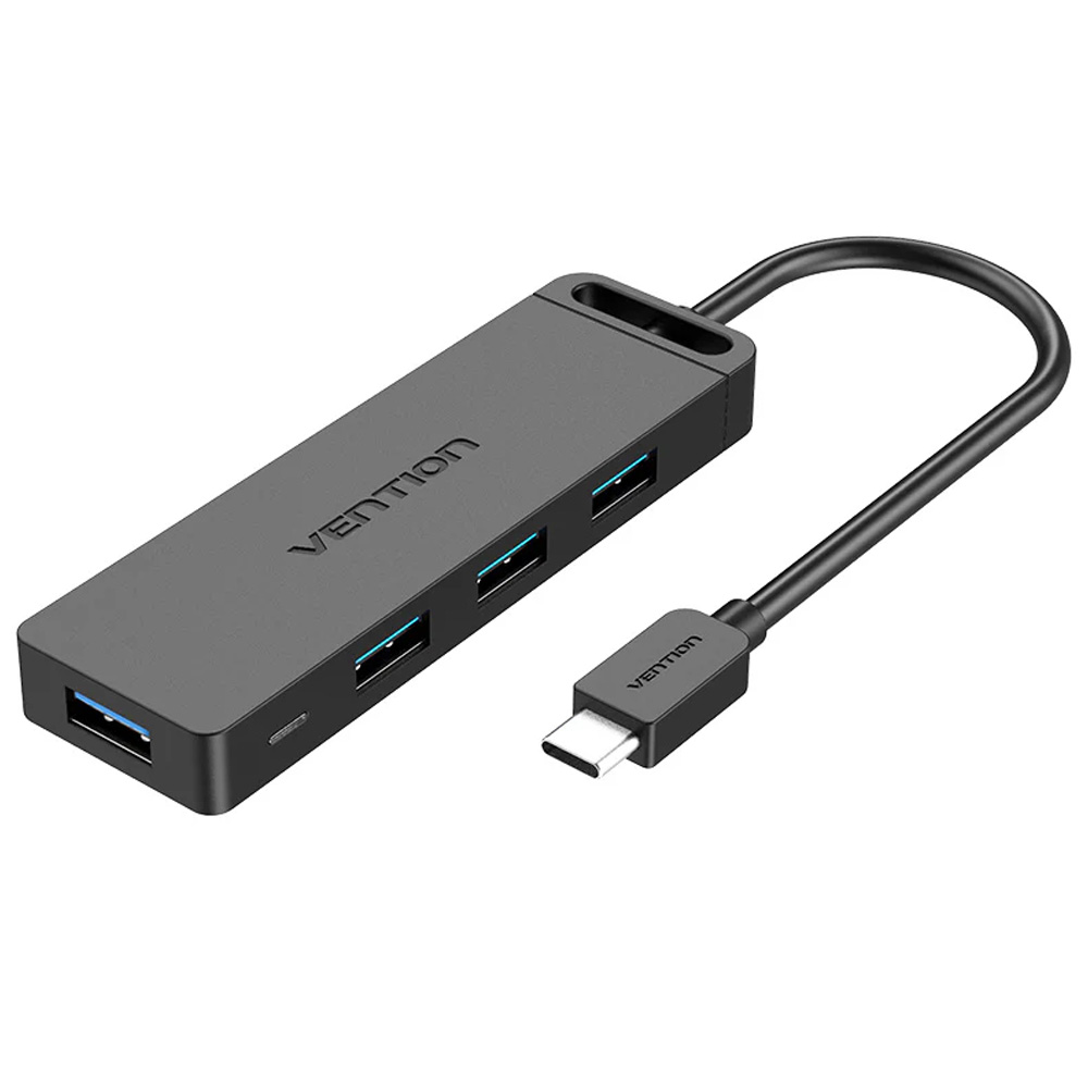 VENTION Hub Type-C to 4-Port USB 3.0 with Power Supply Black 0.5M ABS Type