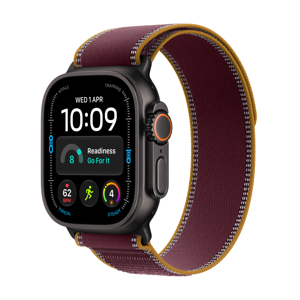 Pre-Order Apple Watch Ultra 4 Cellular 49mm Black Titanium Case with Burgundy Trail Loop - M/L