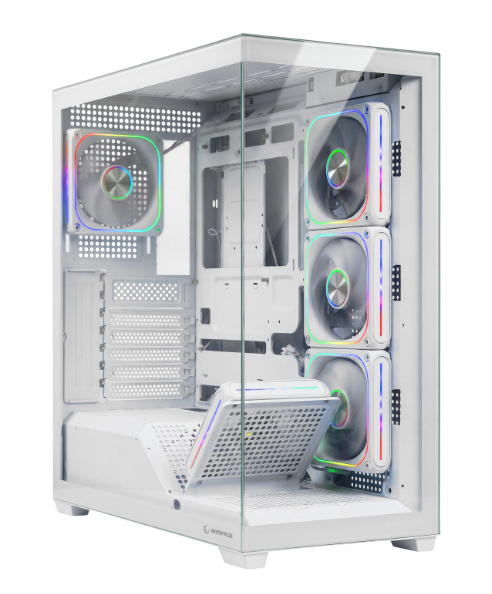 ATX Case Rampage Sylon Tempered Glass White w/5x120mm A-RGB Case Fans
