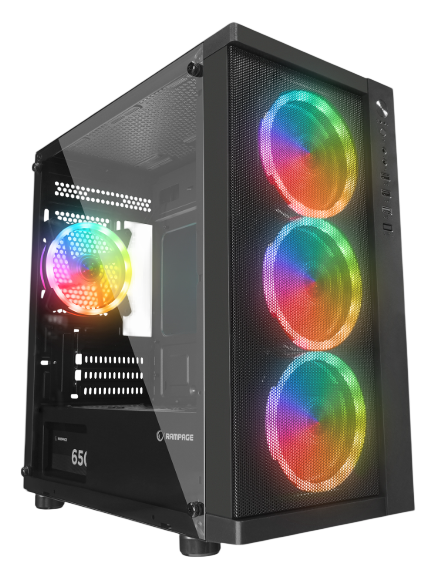 M-ATX Case Rampage Vega V2 Tempered Glass Black w/4x120mm RGB Case Fans